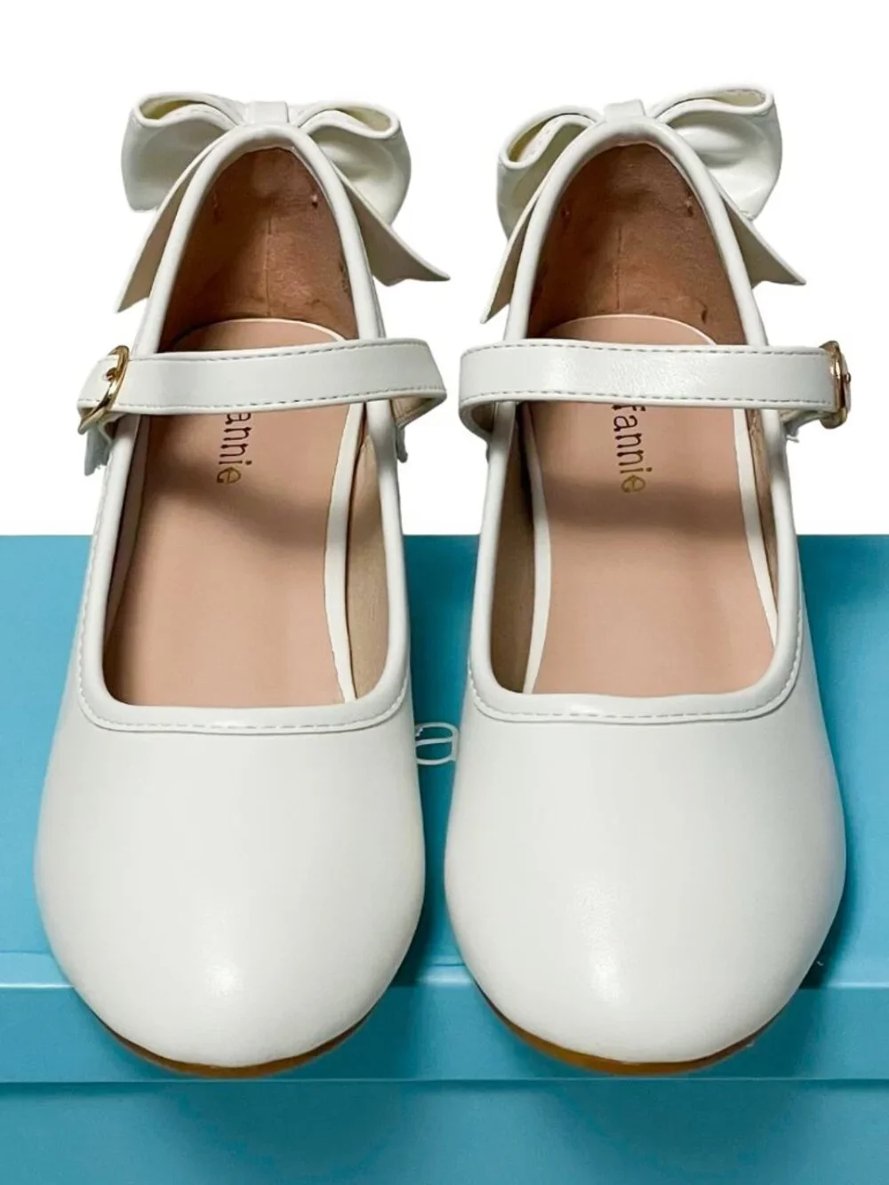Girls White Flower Girl Heels Bow Back Mary Jane Dress Shoes Size 3